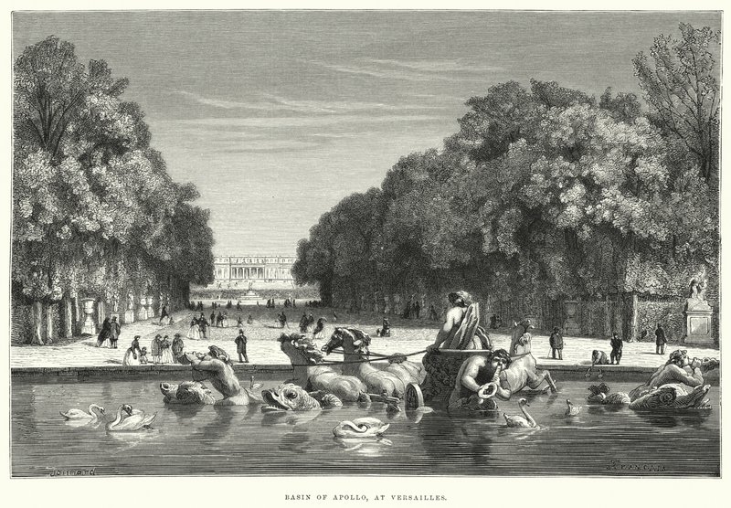 Basin of Apollo, ve Versailles (rytina) od English School