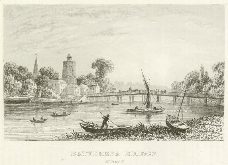 Battersea Bridge, Surrey (rytina) od English School