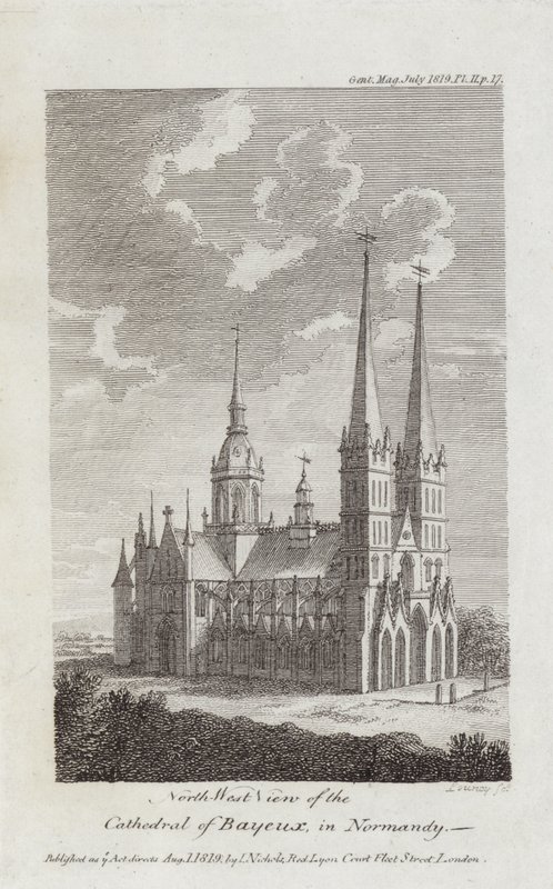 Katedrála v Bayeux, Normandie, 1819 od English School
