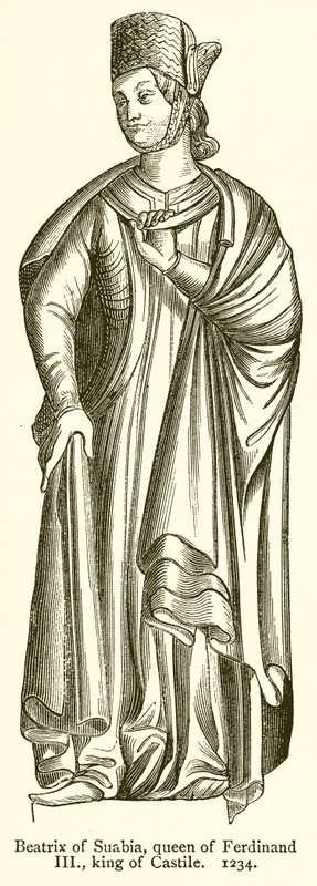 Beatrix Suabská, královna Ferdinanda III., král Kastilie. 1234 od English School