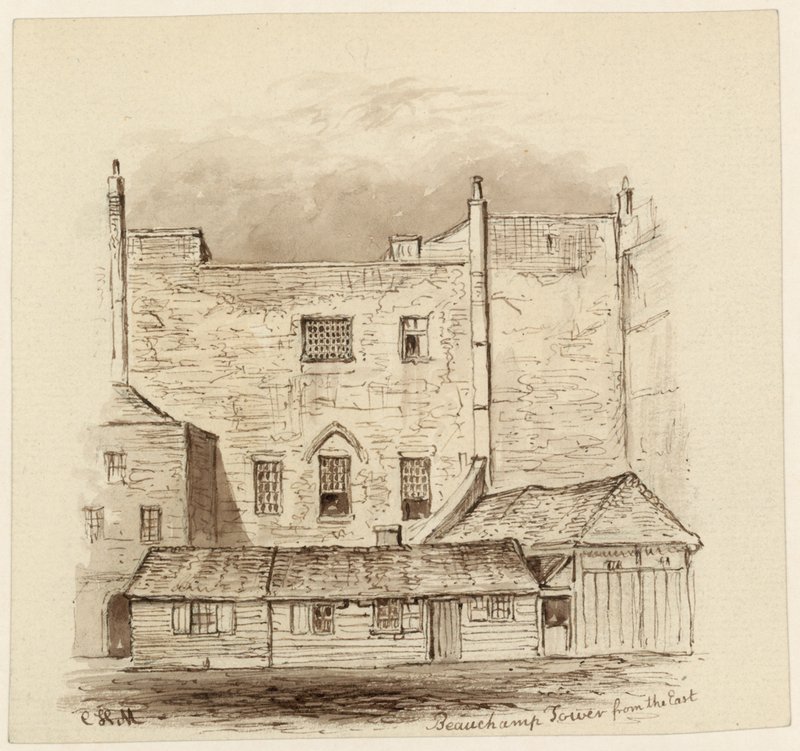 Beauchamp Tower z východu (inkoust na papíře) od English School