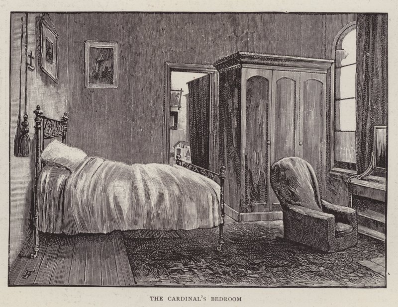 Ložnice Henryho Edwarda Manninga, anglického katolického kardinála a arcibiskupa z Westminsteru (litho) od English School