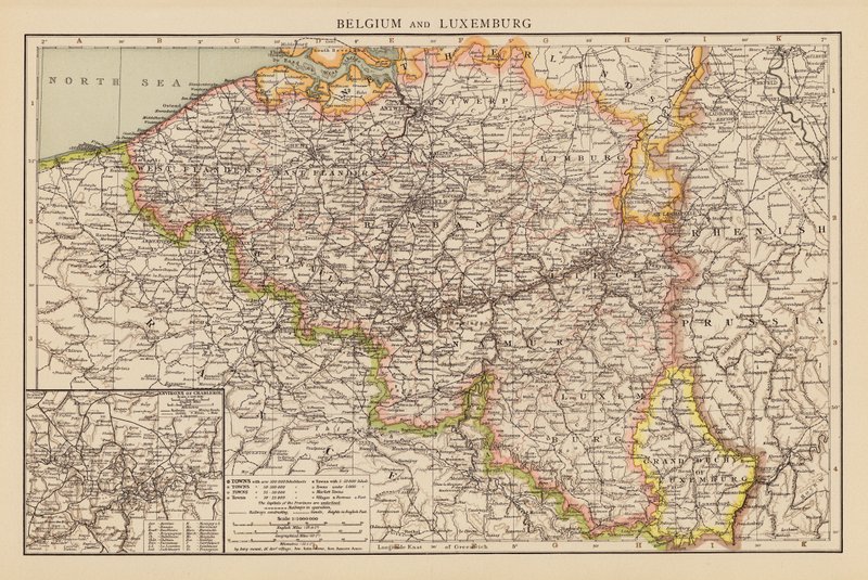 Belgie a Lucembursko (barevná litografie) od English School