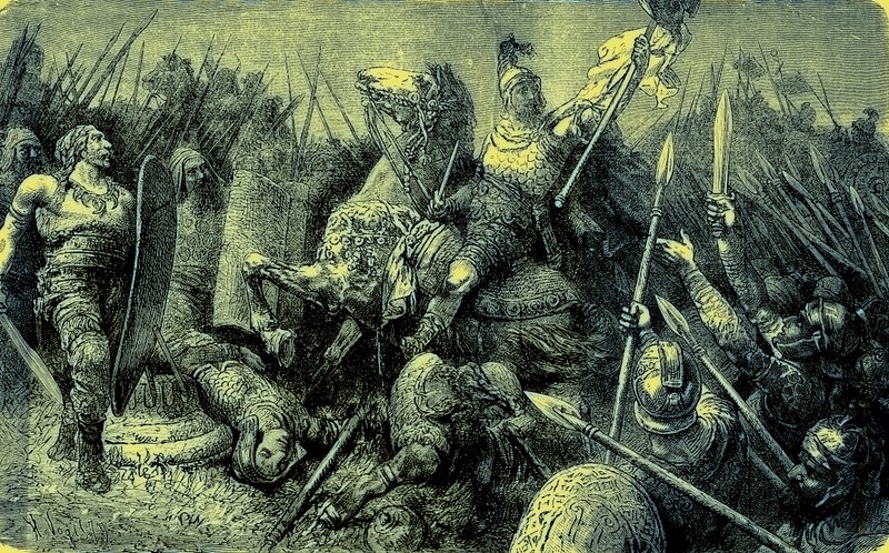 Belisarius vede římskou armádu proti Gótům, ilustrace z Ilustrované historie světa, vydané kolem roku 1880 (digitálně vylepšený obrázek) od English School