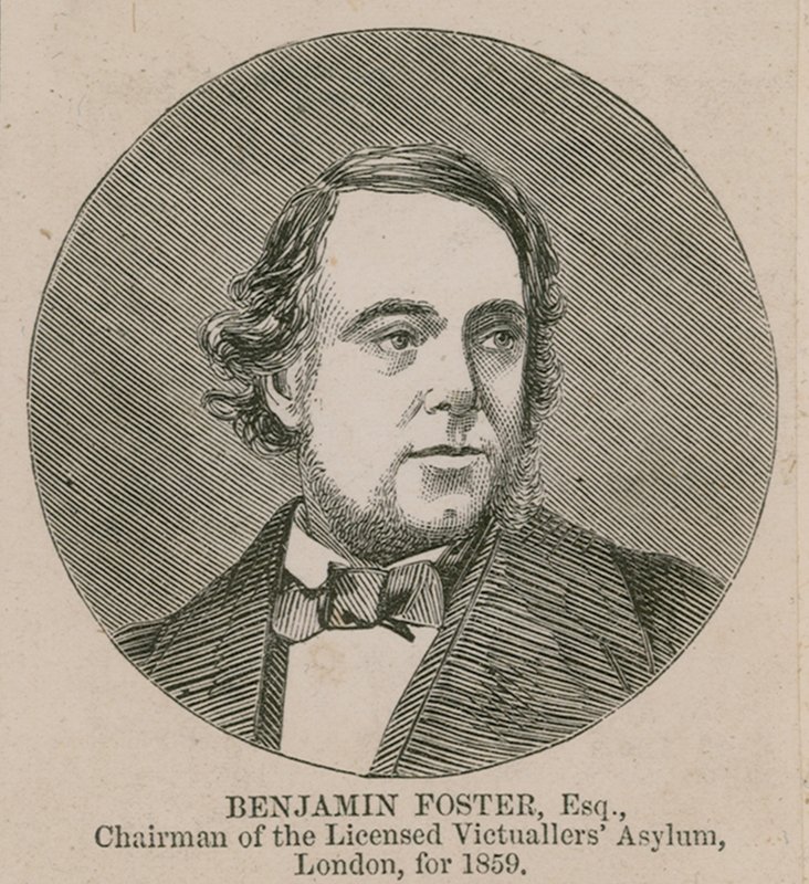 Benjamin Foster, předseda organizace Licensed Victuallers Asylum, Londýn, 1859 od English School
