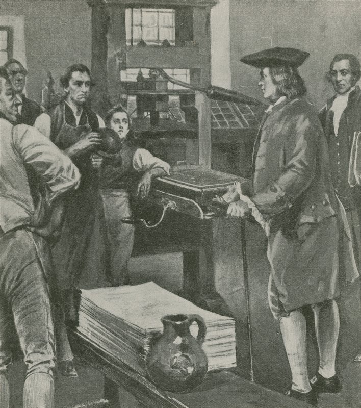 Benjamin Franklin zavolal do tiskárny svých starých mistrů v Londýně od English School