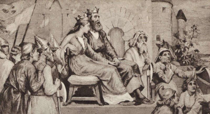Bertha, manželka Aethelberta, krále Kentu (litho) od English School
