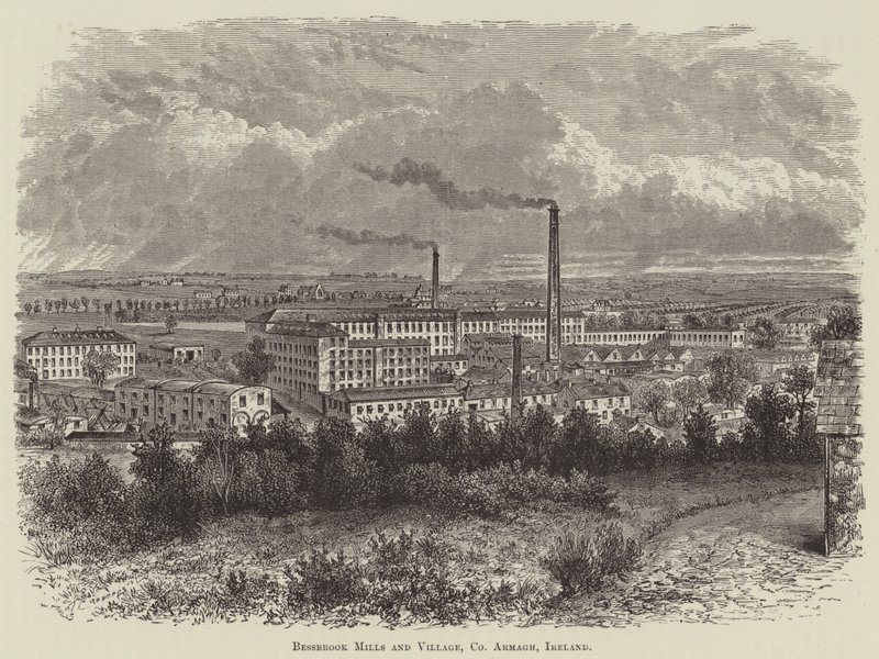 Bessbrook Mills and Village, County Armagh, Irsko (rytina) od English School