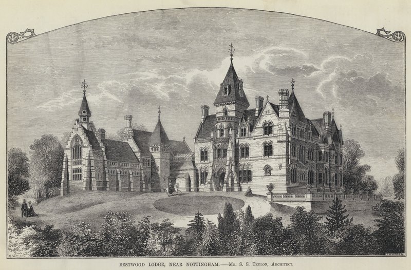 Bestwood Lodge, poblíž Nottinghamu (rytina) od English School
