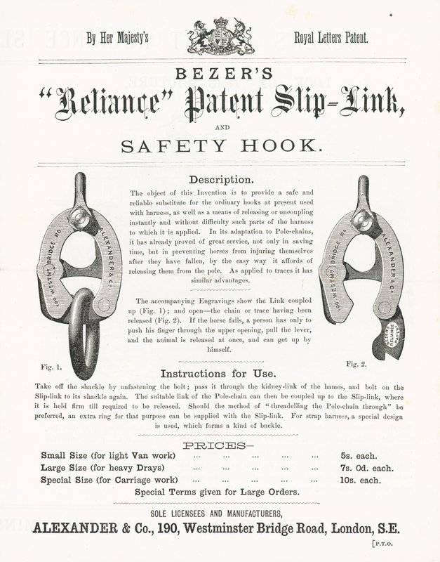 Bezers Reliance Patent Slip-Link a bezpečnostní hák od English School