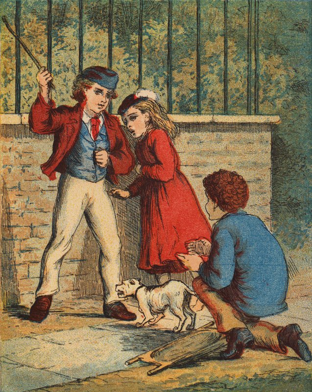 "Kousni ho, zavrč" (barevná litografie) od English School