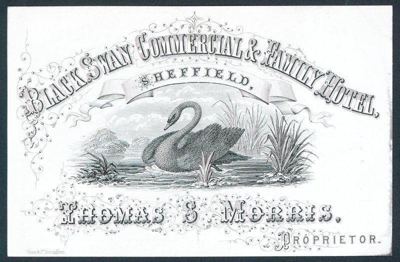 Black Swan Commercial & Family Hotel, Sheffield, obchodní karta od English School
