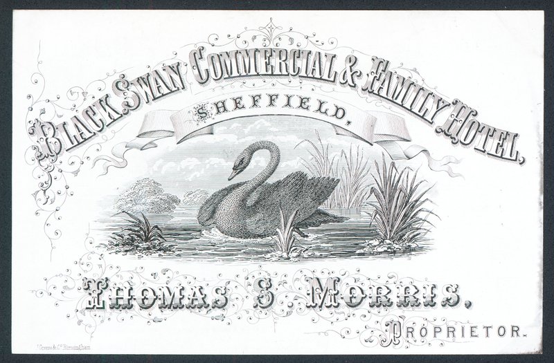 Black Swan Commercial & Family Hotel, Sheffield, obchodní karta od English School