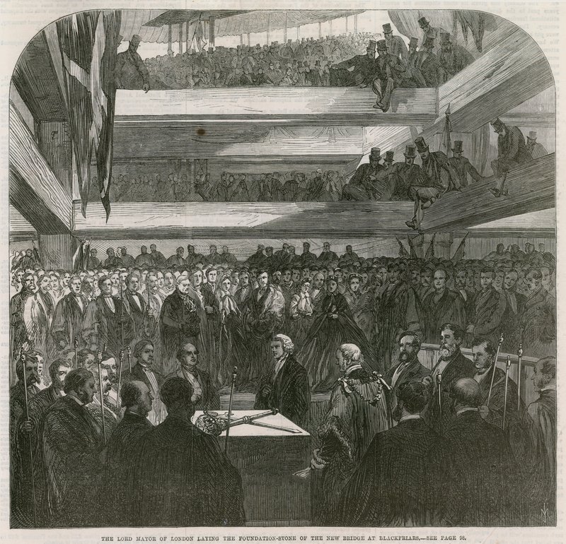 Most Blackfriars. Slavnostní položení základního kamene, 20. července 1865 od English School