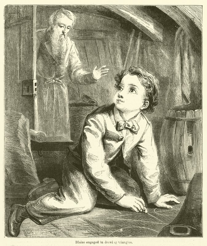 Blaise se zabývá kreslením trojúhelníků (rytí) od English School