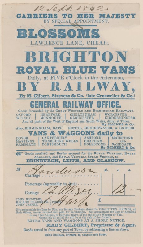 Blossoms Inn, Lawrence Lane, Cheapside, Bill od English School