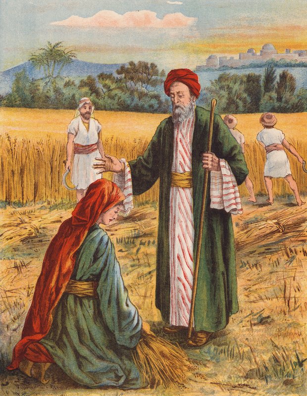 Bóz a Rút na poli (barevná litografie) od English School