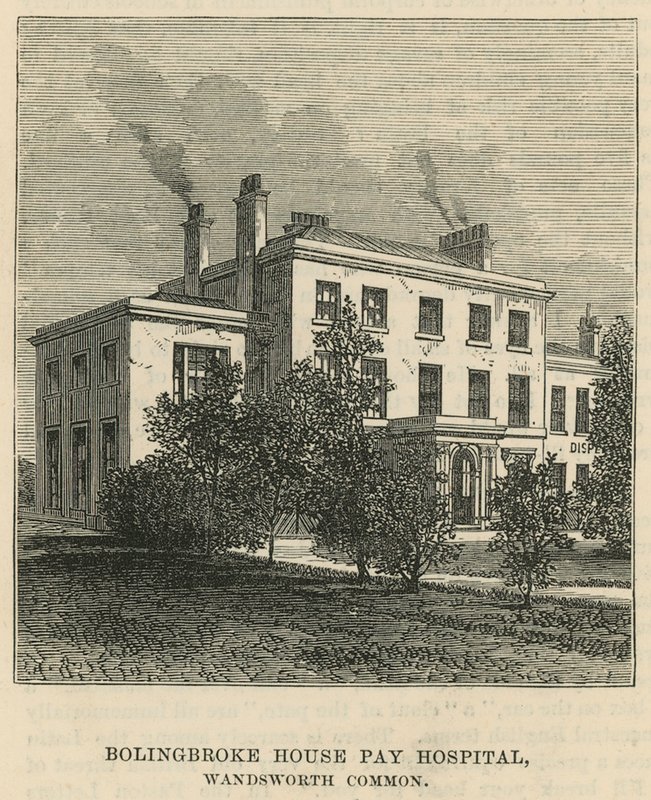 Nemocnice Bolingbroke House Pay Hospital, Wandsworth Common, Londýn od English School
