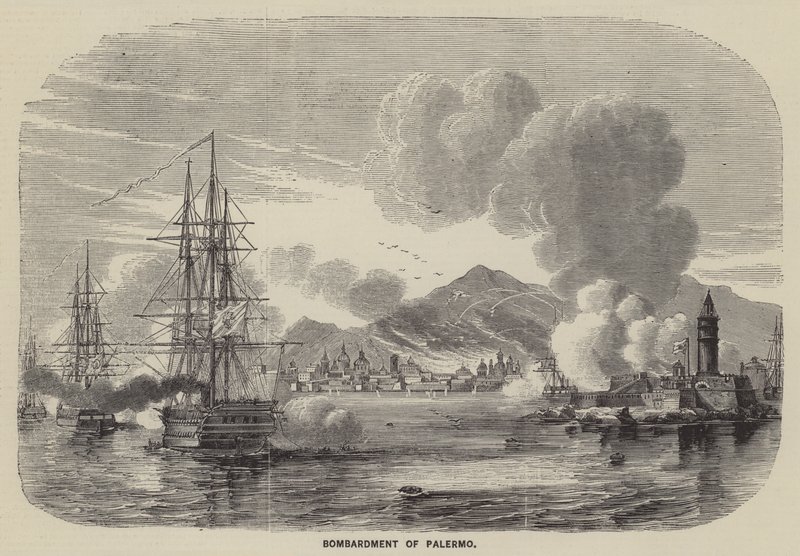 Bombardování Palerma (rytina) od English School