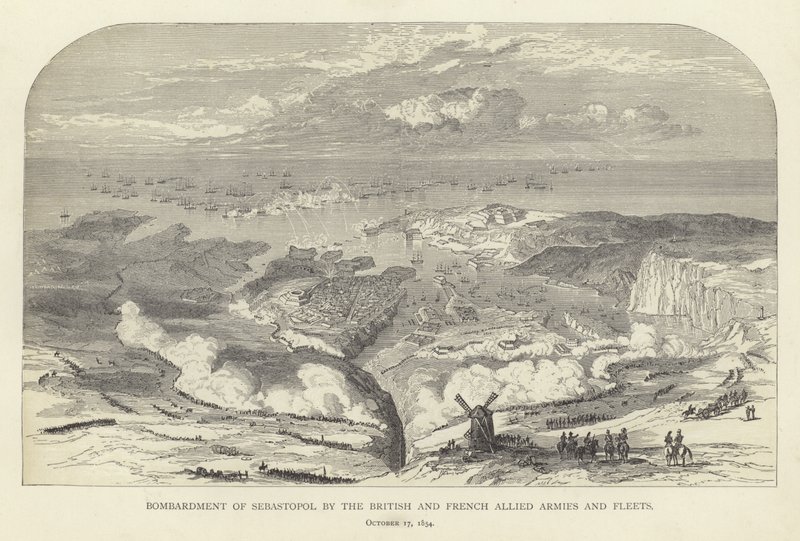 Bombardování Sevastopolu britskými a francouzskými spojeneckými armádami a flotilami, 17. října 1854 od English School