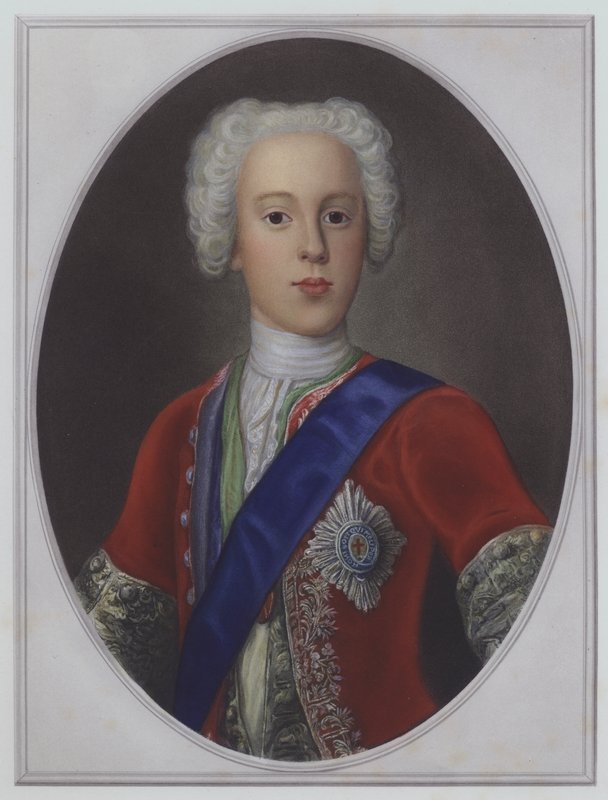 Bonnie Prince Charlie - Charles Edward Stuart, mladý pretendent (barevná litografie) od English School