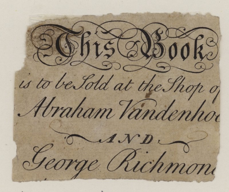 Knihkupci, Abraham Vandenhoeck a George Richmond, vizitka od English School