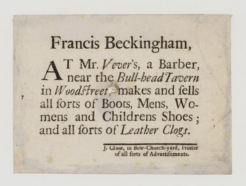 Boot and Shoemakers, Francis Beckingham, vizitka od English School