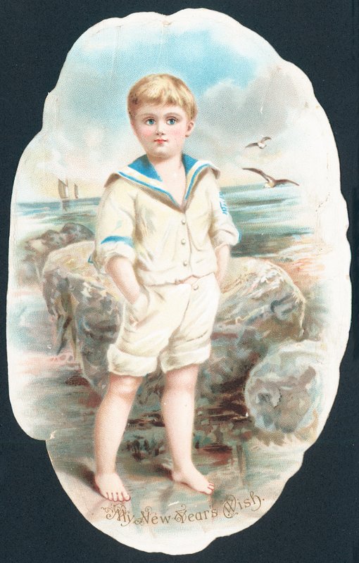 Chlapec pádlování v moři, novoroční přání od English School