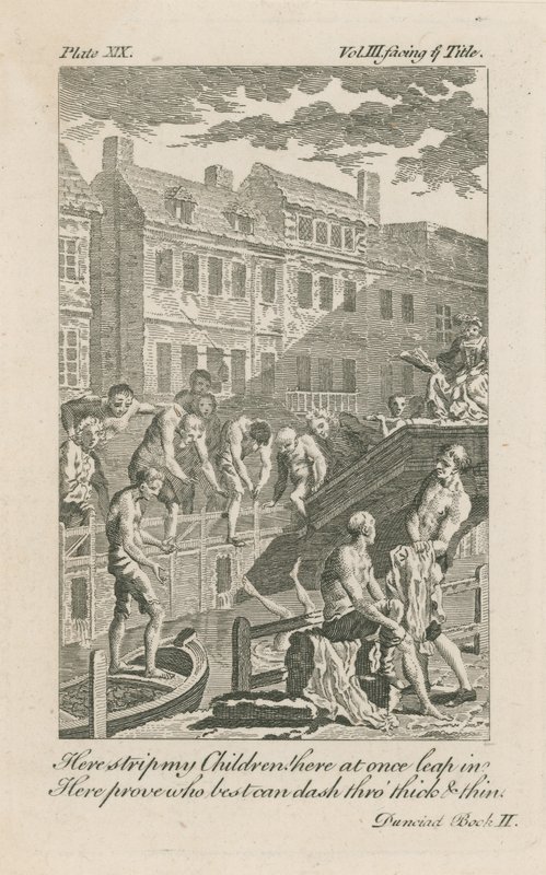 Chlapci koupající se ve Fleet Ditch u Bridewell Bridge v roce 1728 od English School
