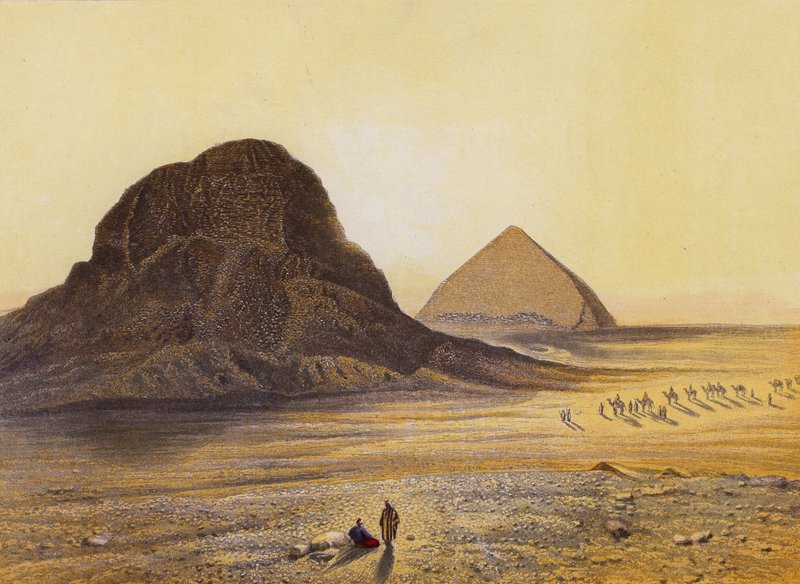 Cihlové pyramidy v Dašúru, Egypt, Ex V 5 18 (barevná litografie) od English School