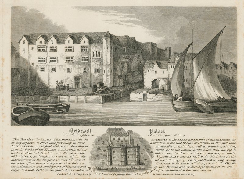 Bridewell Palace, jak to vypadalo kolem roku 1660 od English School