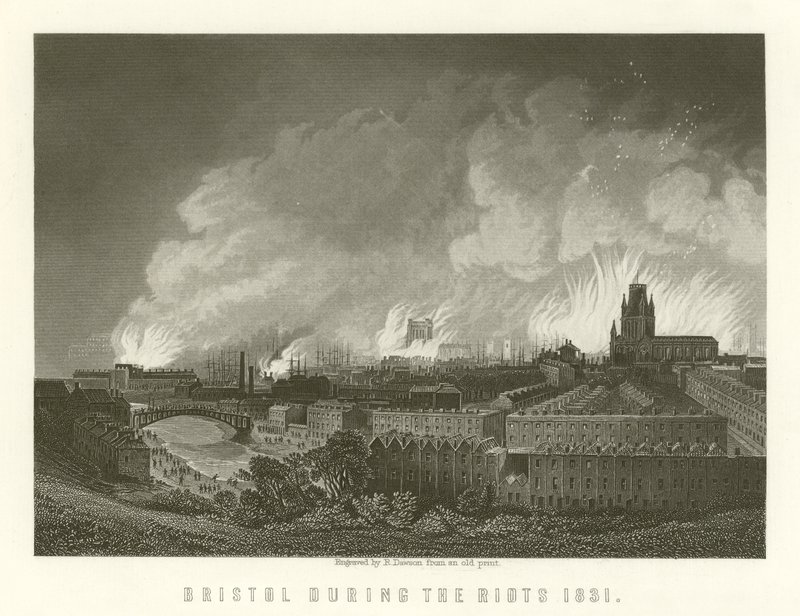 Bristol během nepokojů v roce 1831 od English School