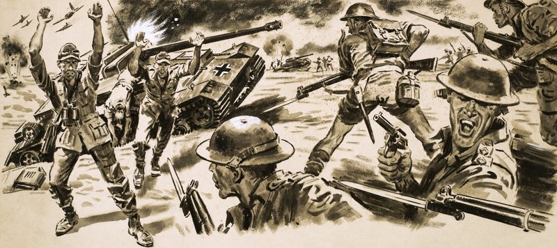 Britské jednotky útočí na pozice Rommelova Afrika Korps od English School