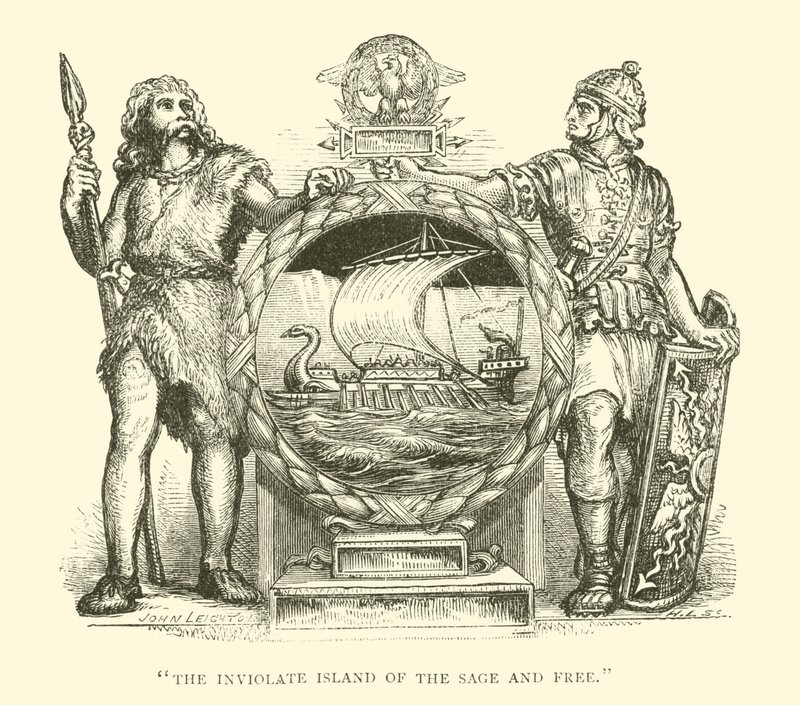 Briton and Roman, Britain, The Inviolate Island of the Sage and Free (rytina) od English School