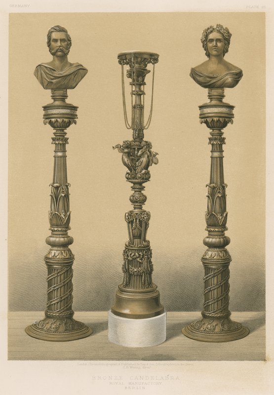 Bronzový svícen, Královská manufaktura, Berlín (chromolit) od English School