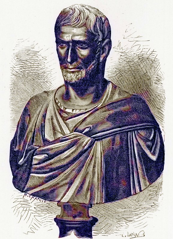 Brutus, busta v Kapitolu, ilustrace z Dějiny Říma od Victora Duruye, publikovaná v roce 1884 (digitálně vylepšený obrázek) od English School