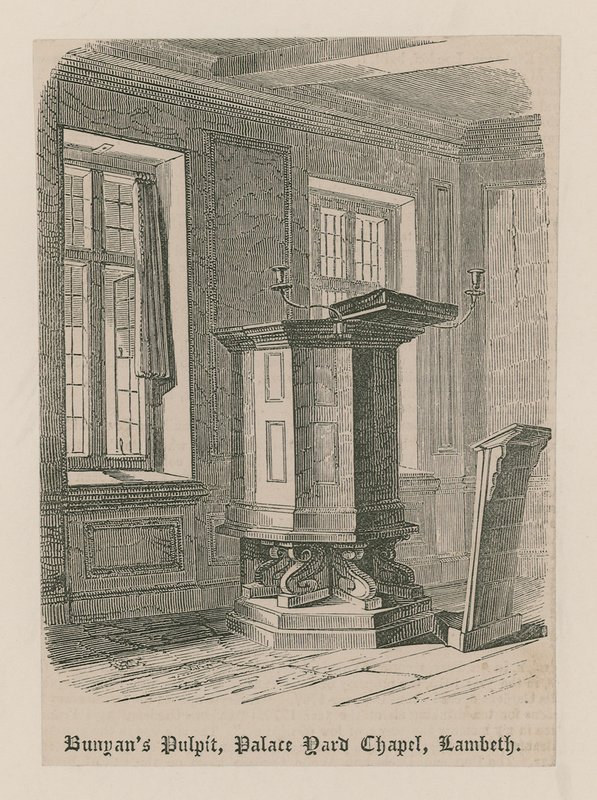 Bunyansova kazatelna, kaple Palace Yard, Lambeth od English School