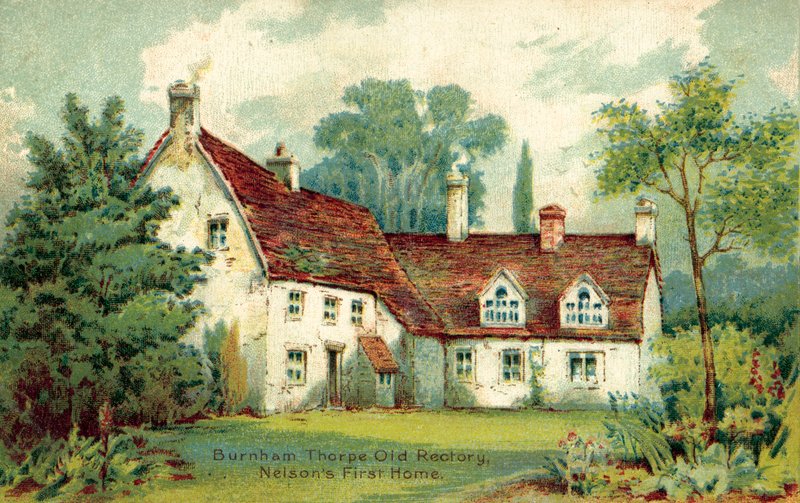 Burnham Thorpe, stará fara, Nelsonův první domov (barevné lito) od English School