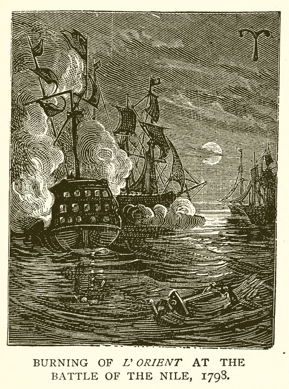 Spálení LOrientu v bitvě na Nilu, 1798 od English School