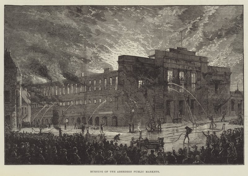 Burning of the Aberdeen Public Markets (rytina) od English School