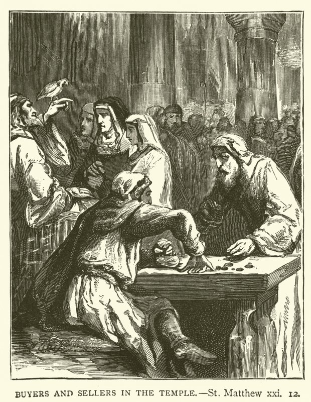 Kupující a prodávající v chrámu, St Matthew, xxi od English School