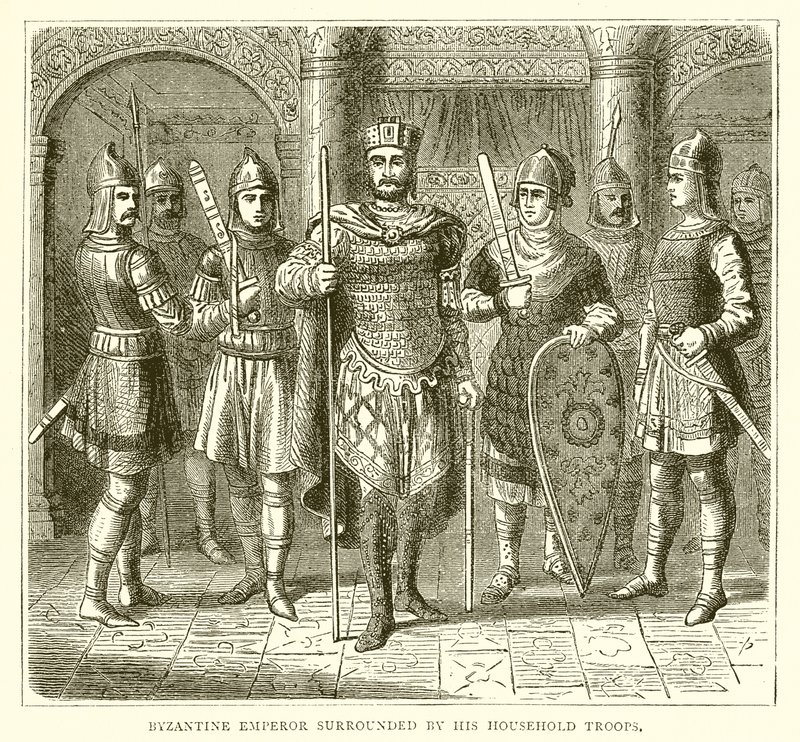 Byzantský císař obklopený svými domácími jednotkami od English School