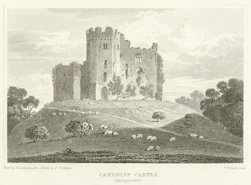 Caerdiff Castle, Glamorganshire (rytina) od English School