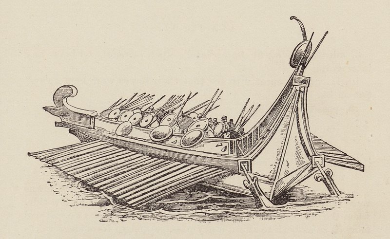 Caesar, Galská válka: Římská válečná loď (litografie) od English School