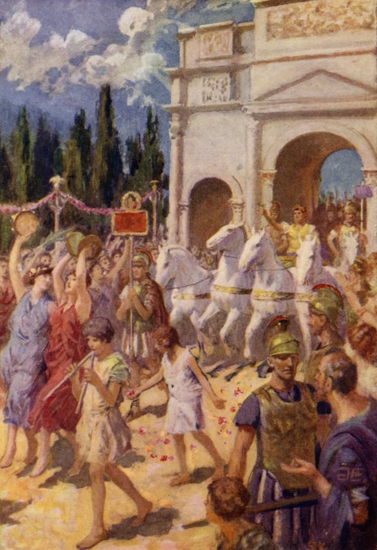Caesar prochází kolem (barevná litografie) od English School