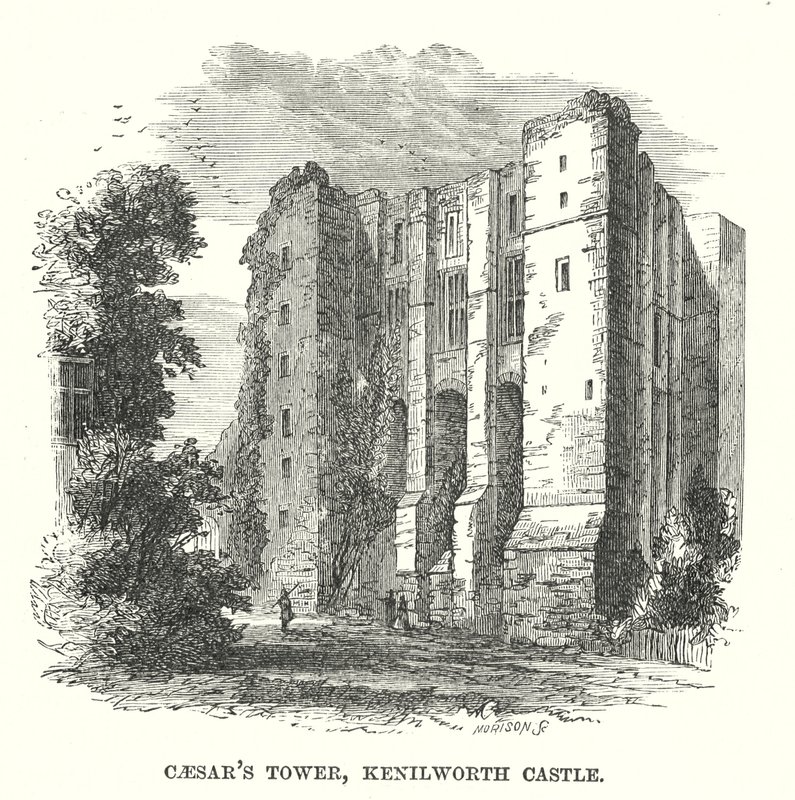 Caesarova věž, hrad Kenilworth (rytina) od English School