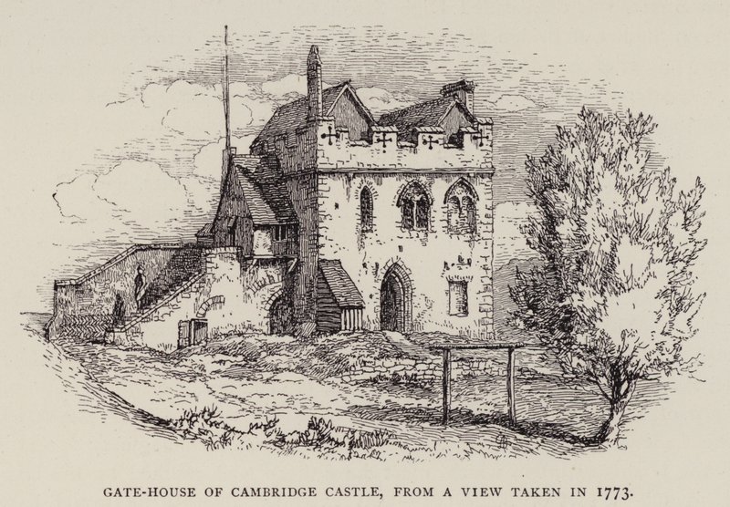 Cambridge: Gate-House hradu Cambridge, z pohledu pořízeného v roce 1773 (lept) od English School