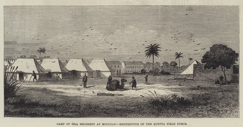 Tábor 59. pluku v Mooltanu, Rendezvous of Quetta Field Force (rytina) od English School