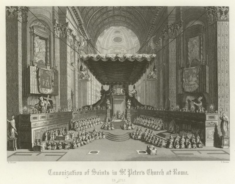 Kanonizace svatých v kostele svatého Petra, Řím, 1712 od English School