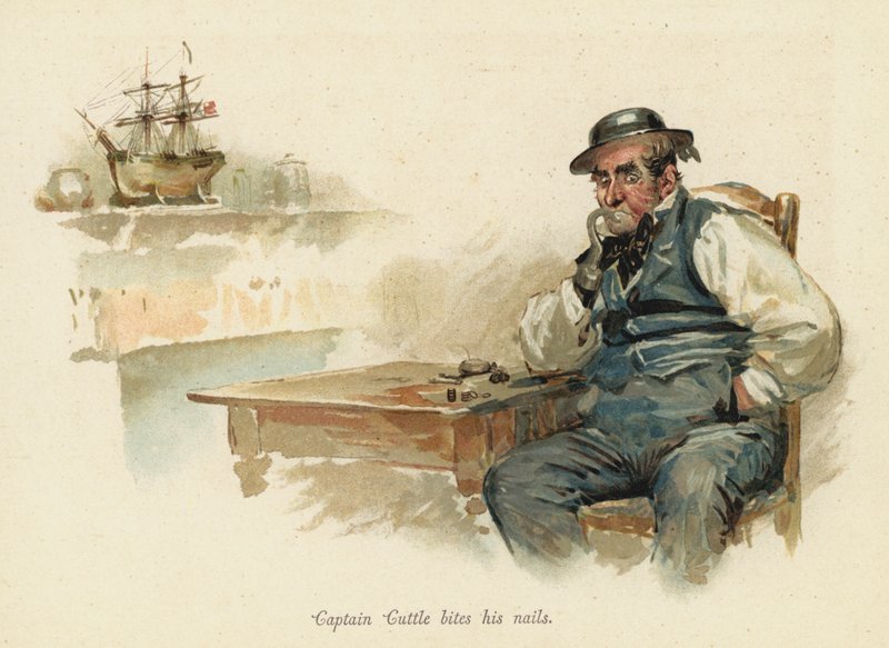 Kapitán Cuttle si kouše nehty (chromolitho) od English School
